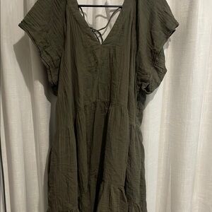 Olive Green V-Neck Dress